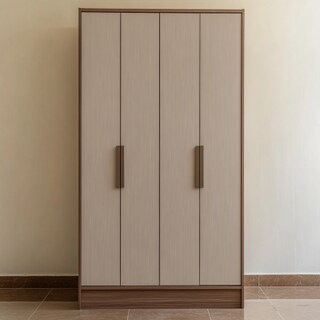 Contemporary 4-Door Swing Wardrobe Design with Textured Inserts